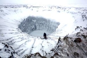 The 35-metre deep sinkhole was discovered in July after an unexplained eruption that flung soil and rock 120 metres from the site 