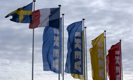 Ikea flags fly at the entrance of an IKEA store in Plaisir, west of Paris.
