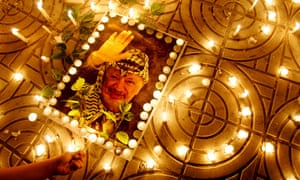 A makeshift shrine for Yasser Arafat days before his death in 2004.