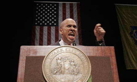 Former Newark Mayor Cory Booker gives a speech during his inauguration at NJPAC, on 1 July 2006.