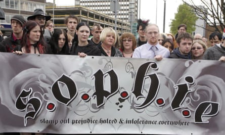 Sylvia Lancaster, mother of murdered Sophie, holds a banner with supporters outside Preston Crown Court, after the sentencing of two teenagers for her daughter's murder