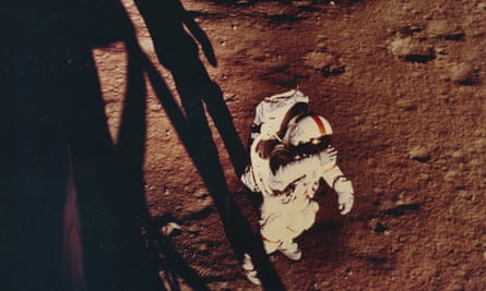 American astronauts gambolling on the moon in 1971.