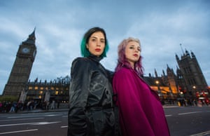 Nadya Tolokonnikova and Masha Alyokhina of Pussy Riot in front of the house of Parliament in London