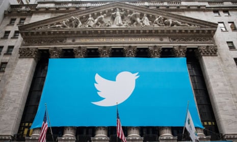A Twitter flag flies on the New York Stock Exchange.
