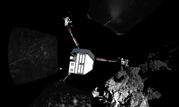 The Philae lander is wedged against a rock and doesn't get enough light to charge its batteries.