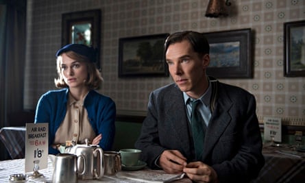 Benedict Cumberbatch as Turing with Keira Knightley as Joan Clarke in The Imitation Game.