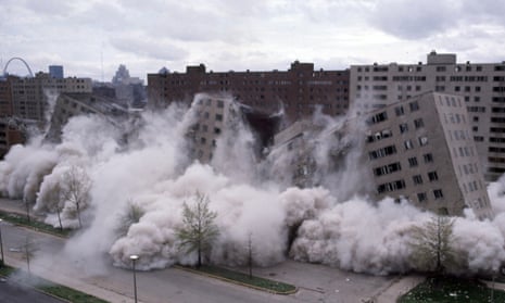 Pruitt-Igoe housing project being demolished with explosives in St Louis, Missouri, on 21 April.
