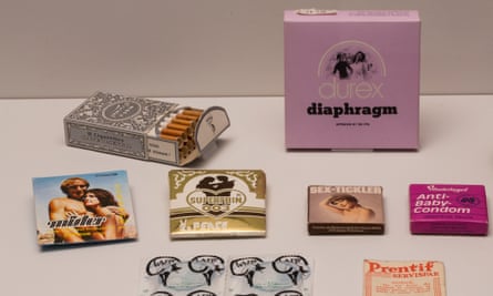 Selection of condoms, 20th century, at the Institute of Sexology exhibition at the Wellcome Collection