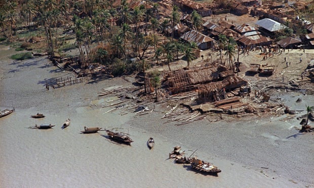 An aerial view of devastation in the aftermath of the cyclone that hit the Bay of Bengal in East Pakistan, November 1970.