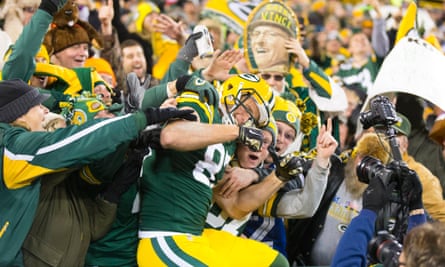 Green Bay Packers wide receiver Jordy Nelson jumps into the stands