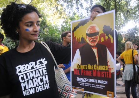 A participant at the People's Climate March in New Delhi, India.