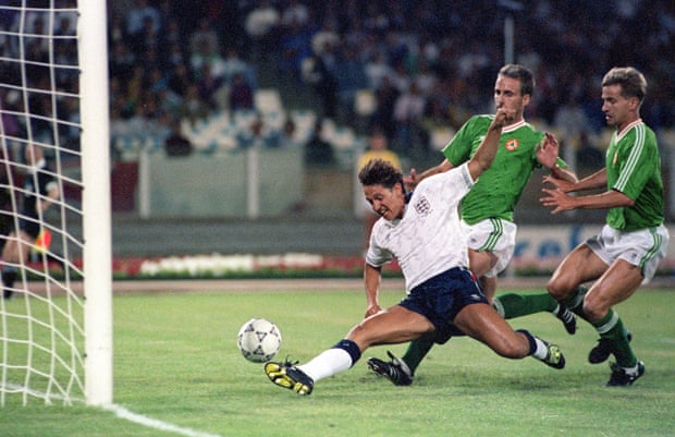 England's Gary Lineker scores against the Republic of Ireland at the 1990 World Cup.