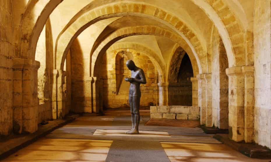 Sound 11 sculpture by Anthony Gormley in the crypt of Winchester cathedral