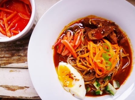 Regular Rachel Kelly’s cold buckwheat (AKA naengmyeon) noodle soup.