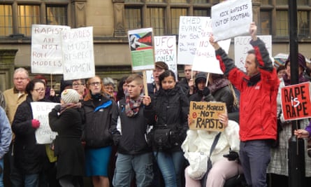 A protest against Sheffield United's decision to allow convicted rapist Ched Evans to train with them