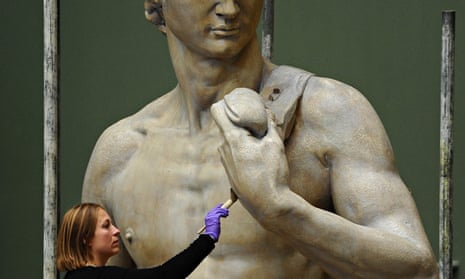 A cast of Michaelangelo's David is unveiled at the Victoria And Albert Museum