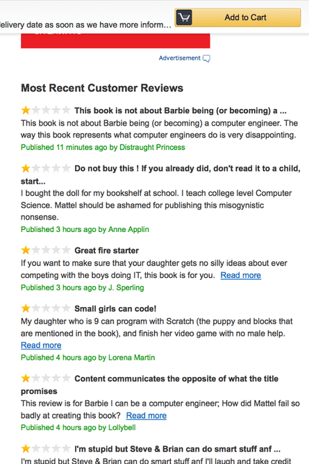 Amazon reviews of Barbie: I can be a Computer Engineer