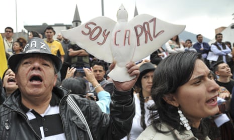 People in Bogota show their support for the peace process between the Colombian government and the Farc.