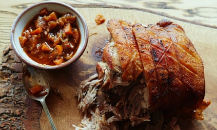 Honeyed fruitiness … pulled pork shoulder with roasted pear gravy.