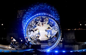 A composite image shows cyclist Danny MacAskill performing a 16ft (5m) loop-the-loop in front of the London Eye