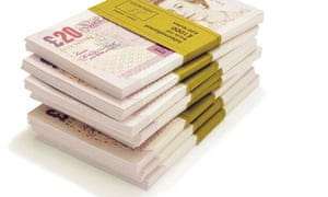 Bundles of £20 bank notes.