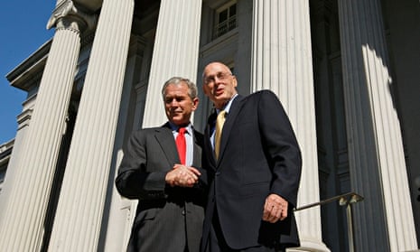 President Bush shakes hands with Treasury Secretary Henry Paulson in Washington, 2008