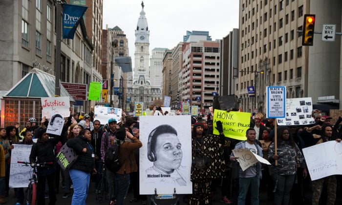 Demonstrators protest Tuesday, Nov. 25, 2014, in Philadelphia.