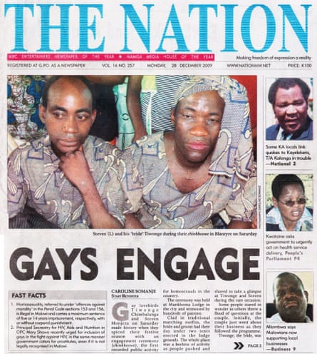 Tiwonge Chimbalanga's engagement was front page news in Malawi.