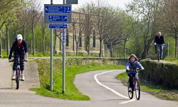 Cyclists on the Sustrans cycle path near Bristol