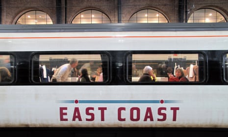 an east coast train on the platform at London's Kings Cross station