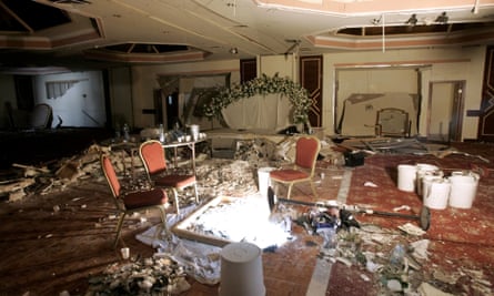 The damaged wedding hall at the Radisson SAS hotel in Amman after a suicide bomb attack in November 2005