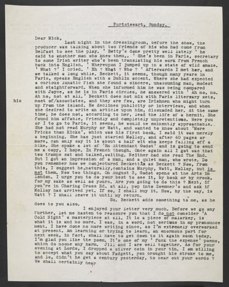 A letter from Pinter to his childhood friend Mick Goldstein in 1955, in which he discusses Beckett and a cricket match.