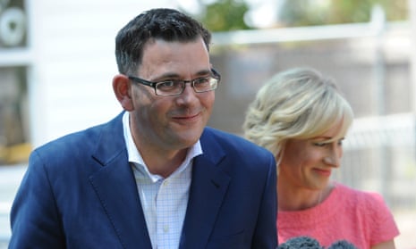 Victorian opposition leader Daniel Andrews with his wife Cath on the final day of campaigning.