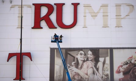 Letters being removed last month from the Trump Plaza Casino, which closed in September.