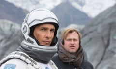 Christopher Nolan, right, on the set of Interstellar with the film's star Matthew McConaughey.