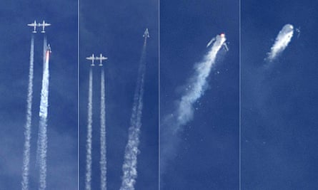 A combination of photos show Virgin Galactic's SpaceShipTwo as it detaches from the jet