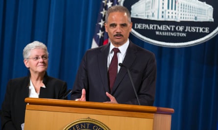 The EPA's Gina McCarthy and US attorney general Eric Holder announce the fine for the car-makers.