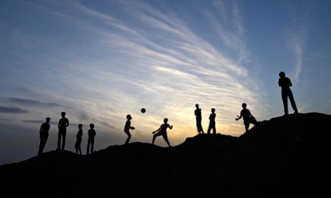 Boys playing football in Gaza