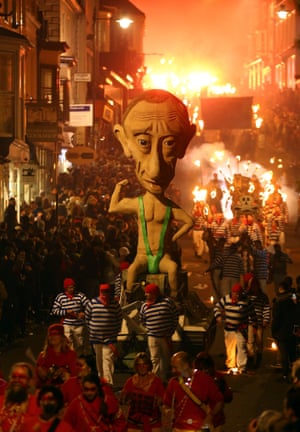 An effigy of Russian president is paraded through the town of Lewes