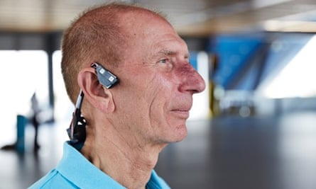 The bone-conducting headset transmits sound through vibration, bypassing the eardrum.