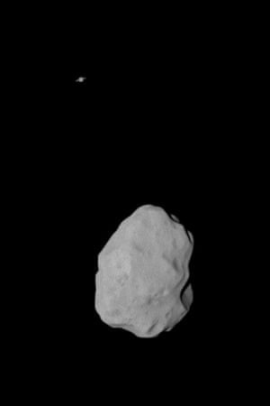 Asteroid Lutetia and Saturn, as seen from Rosetta.