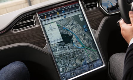 The interior visual display unit of the Tesla Model S.