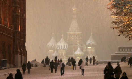 A view of the snow-covered St. Basil's Cathedral at Red Square on December 10, 2014 in Moscow, Russia.