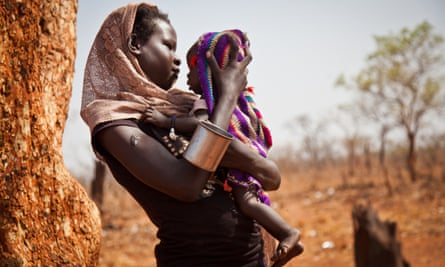 A woman and her child from the Nuba Mountains in Sudan outside of the Yida refugee camp.