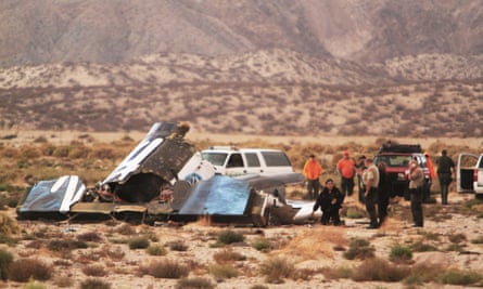 Wreckage of Virgin Galactic’s SpaceShipTwo on 31 October 31, 2014 in the Mojave Desert, California.