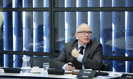 Dutch foreign minister Frans Timmermans is pictured during a debate with members of the Parliaments second chamber about the situation in and possible support for the Syrian Kurdish town of Aln al-Arab, kobane, currently besieged by the Islamic State, in The Hague on October 9, 2014.