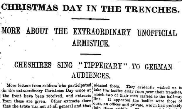 Christmas Day truce during first world war, Manchester Guardian 6 January 1915