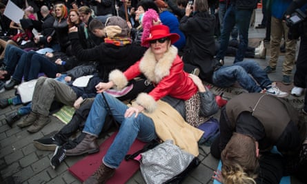 Face-sitting protest outside parliament against new porn rules |  Pornography | The Guardian