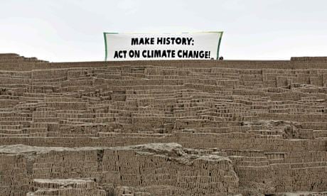 'Make history: act on climate change': message for Cop 2o delegates, on the summit of the Huaca Pucl