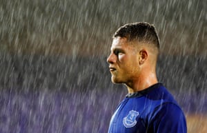 6 August: Everton’s Ross Barkley is drenched with rain during a pre-season friendly with Celta Vigo